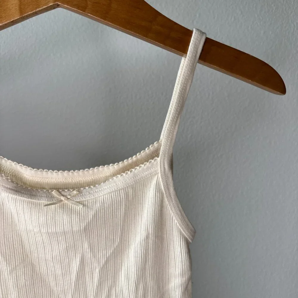 Brandy Melville Ribbed Bow Tank Top • Dainty • EU Made • 100% Cotton • Ivory - Picture 3 of 9